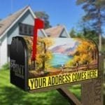 Colorful Autumn Forest and Mountain Lake Decorative Curbside Farm Mailbox Cover