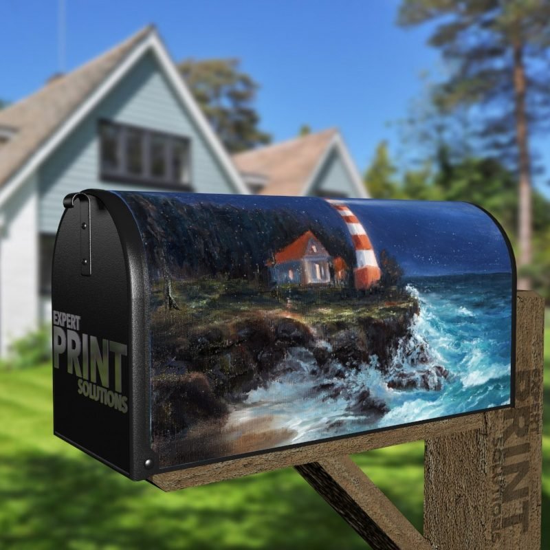 Lighthouse in a Stormy Night Decorative Curbside Farm Mailbox Cover