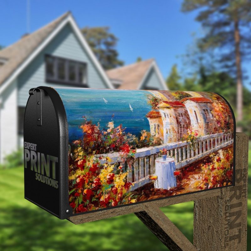 Terrace in Harbor View, Greece Decorative Curbside Farm Mailbox Cover