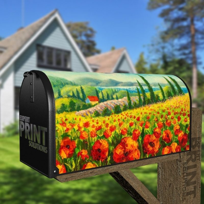 Poppy Field in Tuscany Decorative Curbside Farm Mailbox Cover