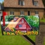 Cute American Barn in a Sunflower Field Decorative Curbside Farm Mailbox Cover