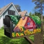 Cute American Barn in a Sunflower Field Decorative Curbside Farm Mailbox Cover