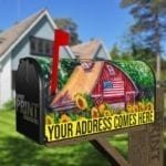 Cute American Barn in a Sunflower Field Decorative Curbside Farm Mailbox Cover