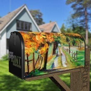 Country Road with Maple Trees Decorative Curbside Farm Mailbox Cover