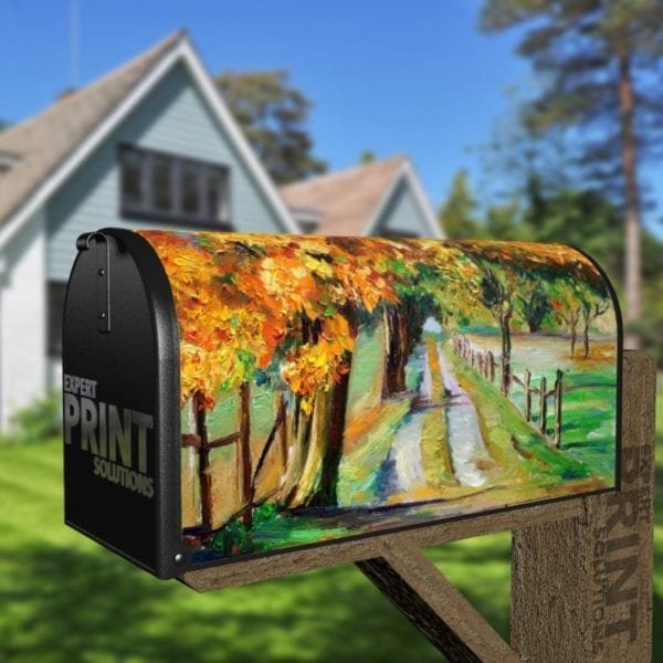 Country Road with Maple Trees Decorative Curbside Farm Mailbox Cover