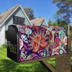 Beautiful Folk Ethnic Native Boho Paisley Design #4 Decorative Curbside Farm Mailbox Cover