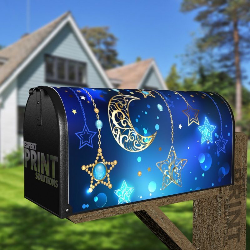 Beautiful Bohemian Moon and Stars Design Decorative Curbside Farm Mailbox Cover