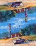 Lighthouse and a Fishing Boat Decorative Curbside Farm Mailbox Cover