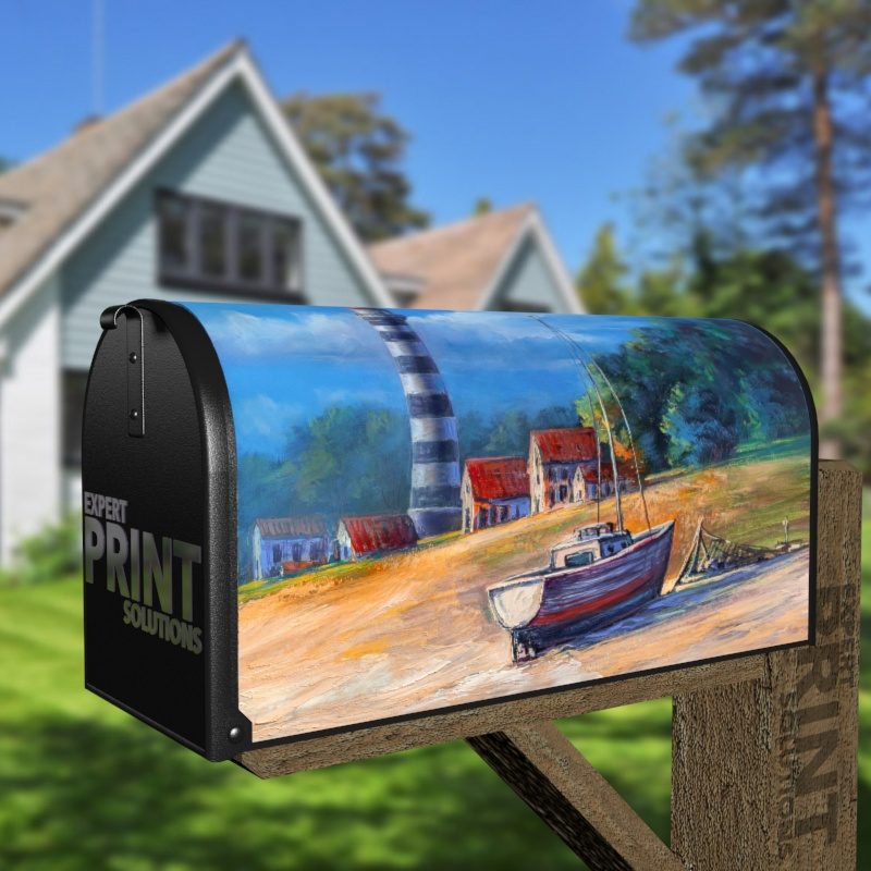 Lighthouse and a Fishing Boat Decorative Curbside Farm Mailbox Cover
