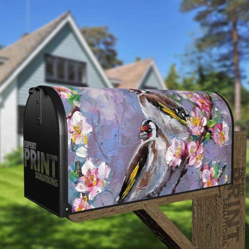 Goldfinches Sitting on the Flower Branch Decorative Curbside Farm Mailbox Cover