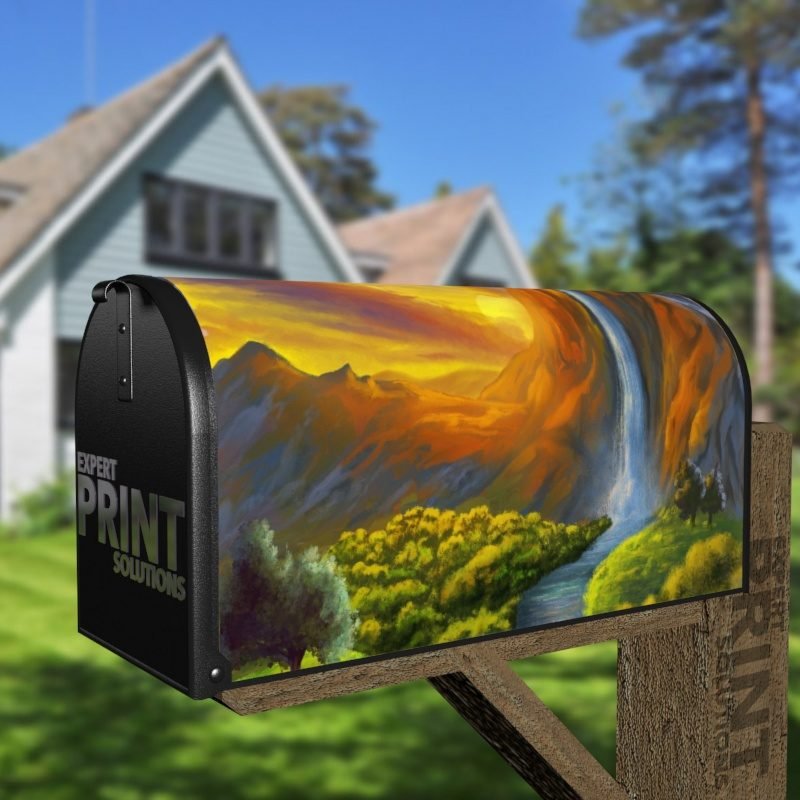 Waterfall in the Sunset Decorative Curbside Farm Mailbox Cover