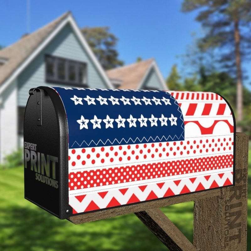 USA America Flag Patchwork Design Decorative Curbside Farm Mailbox Cover