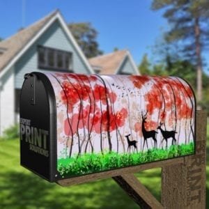 Deer Silhouettes in a Spring Forest Decorative Curbside Farm Mailbox Cover