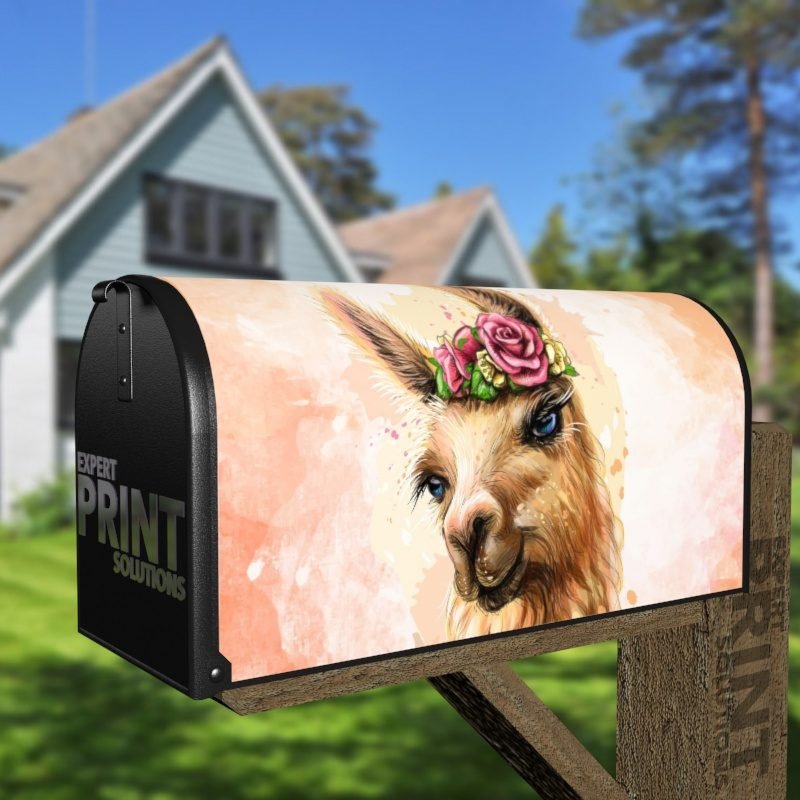 Cute Flower Llama Decorative Curbside Farm Mailbox Cover