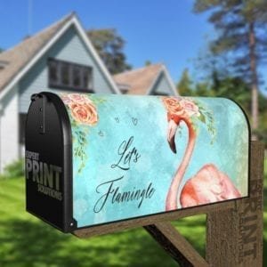 Pretty Flamingo with Roses Decorative Curbside Farm Mailbox Cover