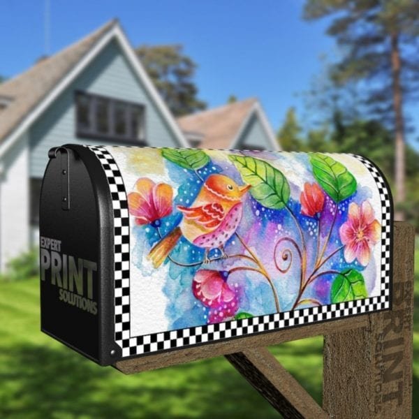 Colorful Folk Bird and Flowers Decorative Curbside Farm Mailbox Cover