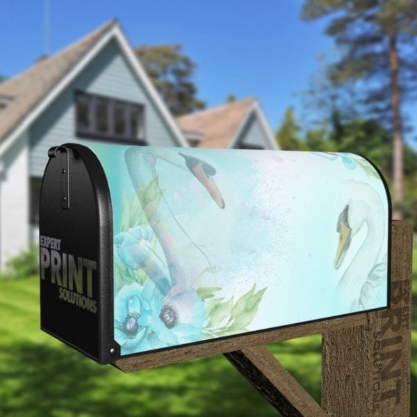 Romantic Swan and Blue Flowers Decorative Curbside Farm Mailbox Cover