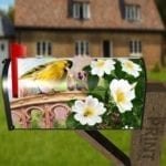 Little Yellow Bird and Blooming White Roses Decorative Curbside Farm Mailbox Cover