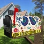 Bohemian Folk Art Pattern with a Birds and Flowers Decorative Curbside Farm Mailbox Cover