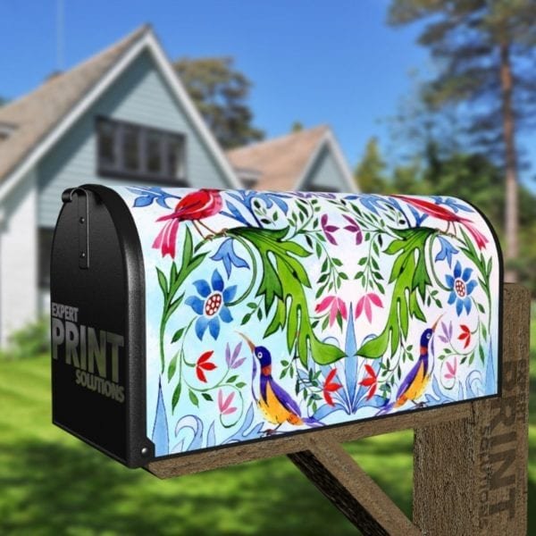 Folk Design with Birds and Flowers Decorative Curbside Farm Mailbox Cover
