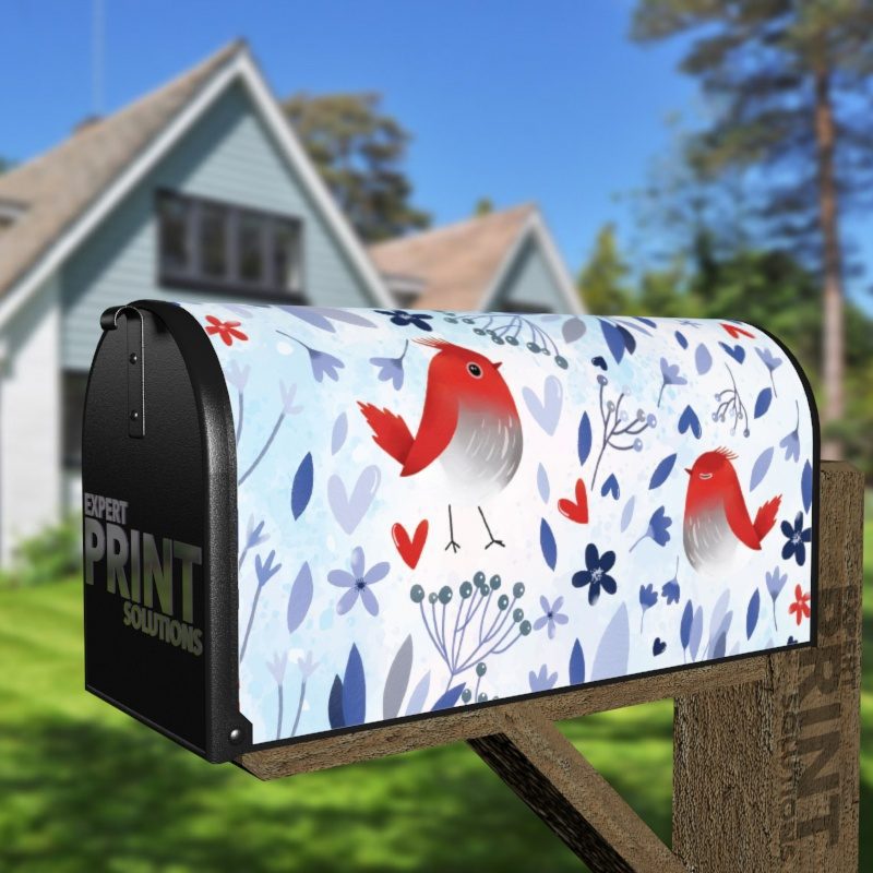 Folk Red Birds and Flowers Decorative Curbside Farm Mailbox Cover