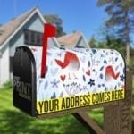 Folk Red Birds and Flowers Decorative Curbside Farm Mailbox Cover