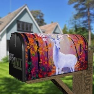 White Flower Deer Decorative Curbside Farm Mailbox Cover