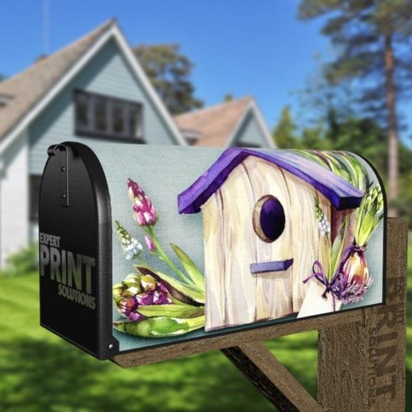Birdhouse with Spring Flowers Decorative Curbside Farm Mailbox Cover