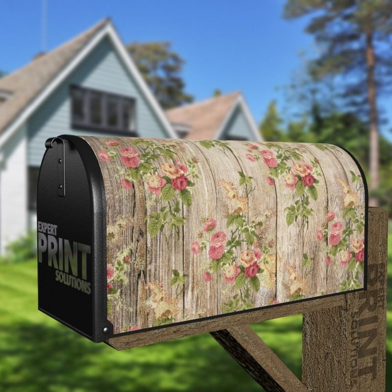 Rustic Flowers on Wood Pattern #2 Decorative Curbside Farm Mailbox Cover