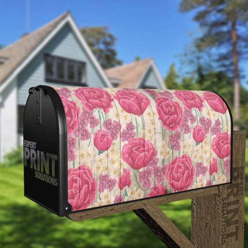 Rustic Flowers on Wood Pattern #5 Decorative Curbside Farm Mailbox Cover