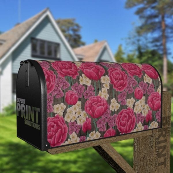 Rustic Flowers on Wood Pattern #6 Decorative Curbside Farm Mailbox Cover