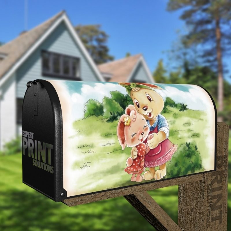 Cute Bunny Mom and Baby Decorative Curbside Farm Mailbox Cover