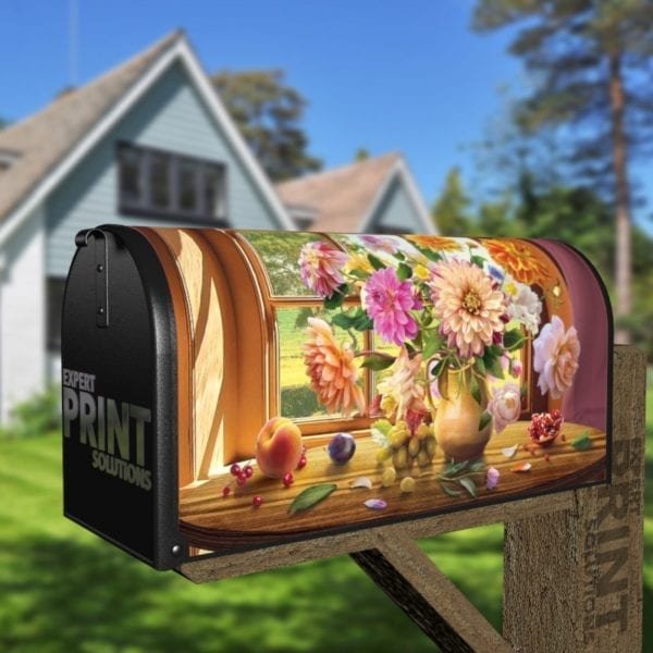 Autumn Flowers at the Window Decorative Curbside Farm Mailbox Cover