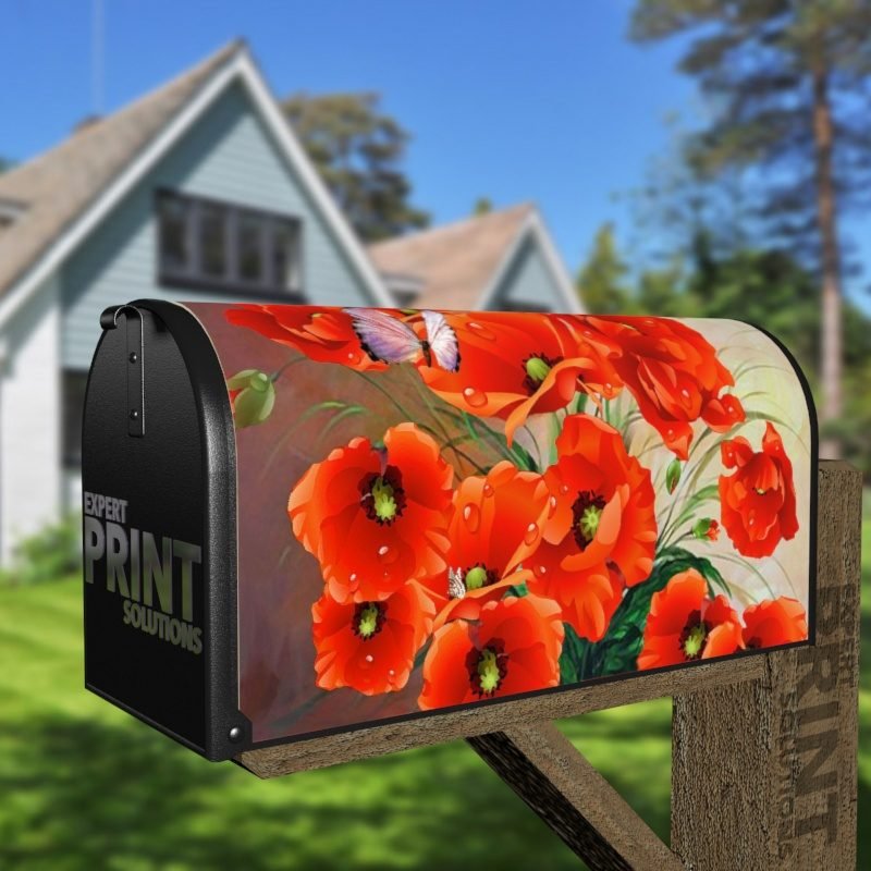 Poppies in a Blue Vase Decorative Curbside Farm Mailbox Cover