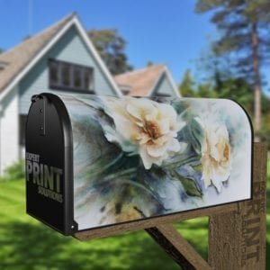 Delicate White Roses Decorative Curbside Farm Mailbox Cover