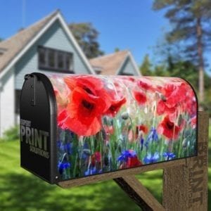 Beautiful Poppy Field and Blue Flowers Decorative Curbside Farm Mailbox Cover