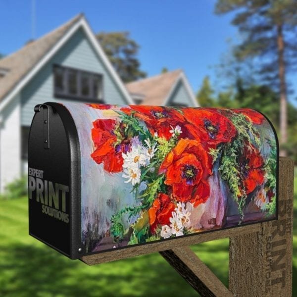 Beautiful Red Poppies and Daisies Decorative Curbside Farm Mailbox Cover