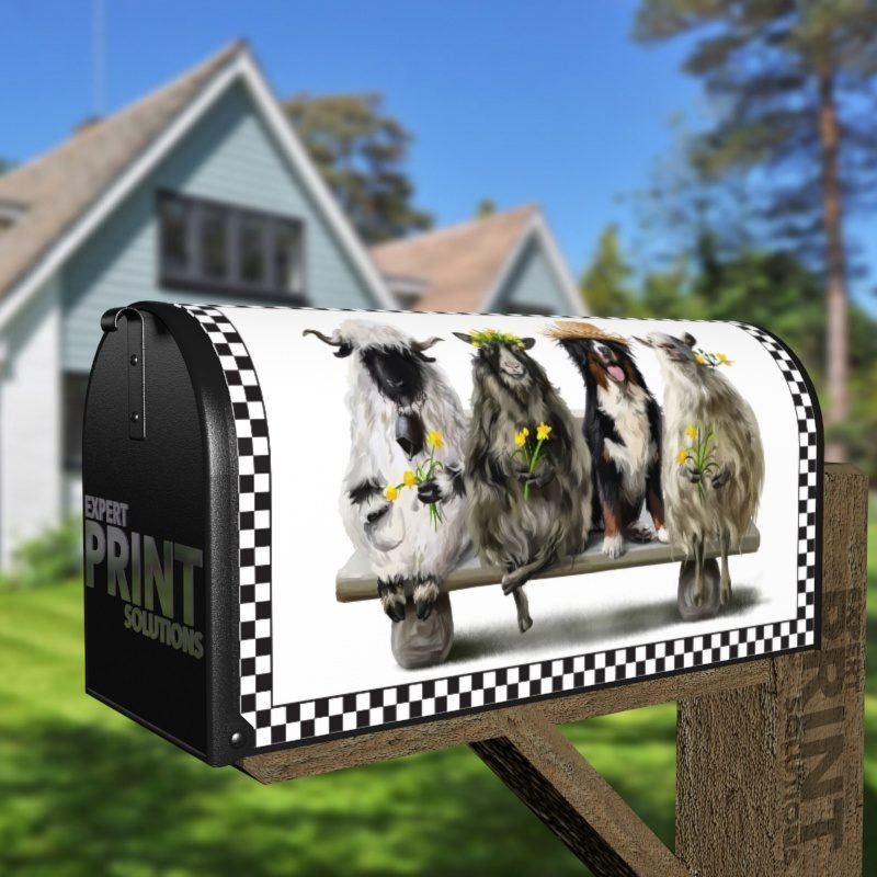 The Shepherd and his Three Sheep Decorative Curbside Farm Mailbox Cover