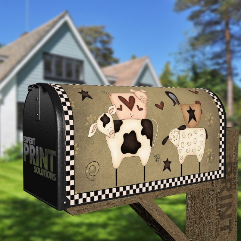 Country Farmhouse Stacked Animals Decorative Curbside Farm Mailbox Cover
