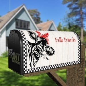 Funny Cow in Bandana Decorative Curbside Farm Mailbox Cover