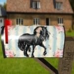 Beautiful Black Horse and Roses #4 Decorative Curbside Farm Mailbox Cover