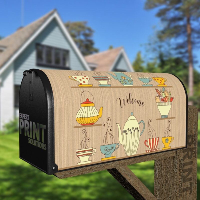 Colorful Teacups Decorative Curbside Farm Mailbox Cover