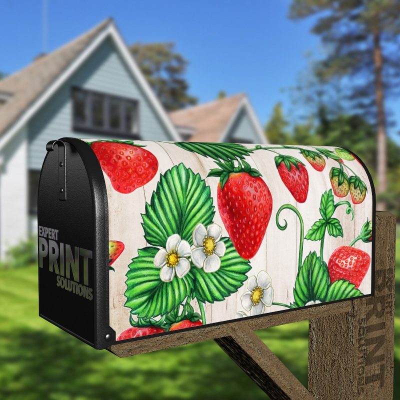 Strawberries on Wood Pattern Decorative Curbside Farm Mailbox Cover