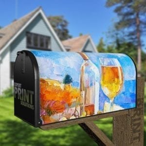 Mediterranean Still Life with Wine and Cheese Decorative Curbside Farm Mailbox Cover
