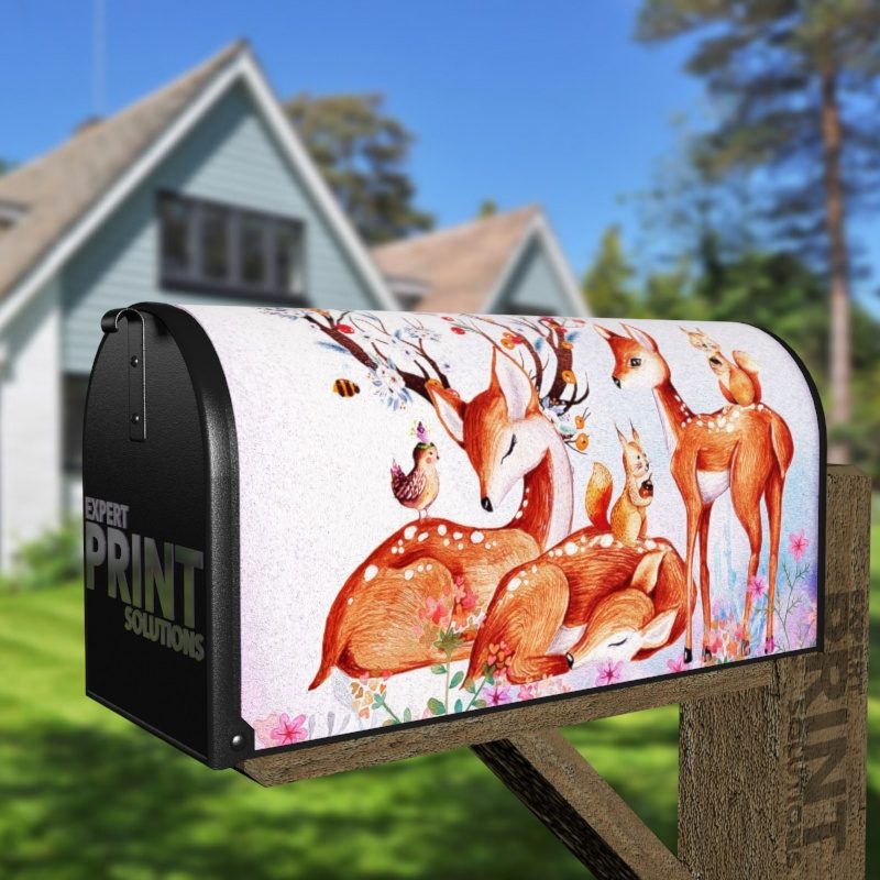 Beautiful Flower Deer Family #3 Decorative Curbside Farm Mailbox Cover