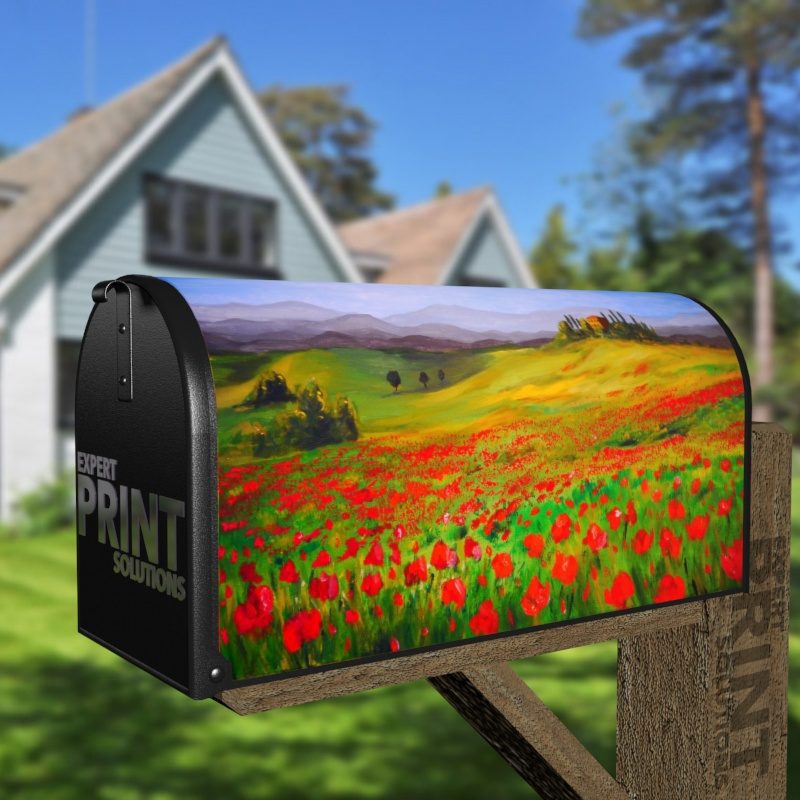 Tuscany Landscape with Poppies Decorative Curbside Farm Mailbox Cover