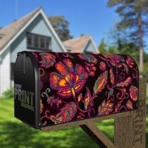 Bohemian Folk Art Paisley and Tulips Pattern #2 Decorative Curbside Farm Mailbox Cover