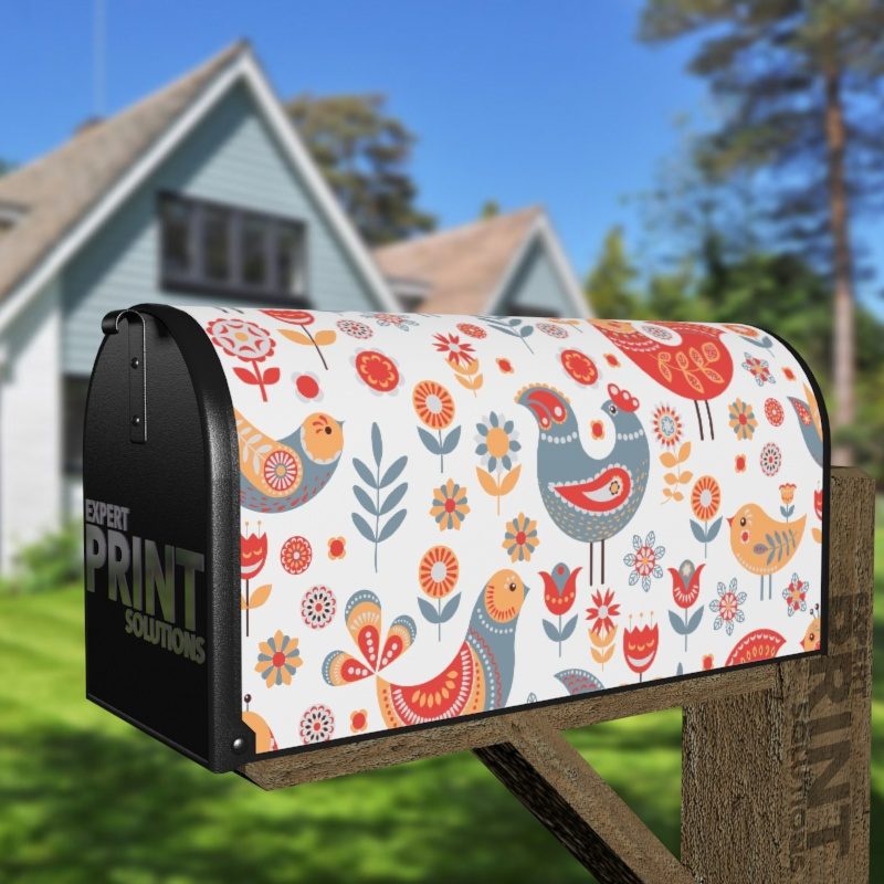 Scandinavian Folk Art Birds Design #4 Decorative Curbside Farm Mailbox Cover