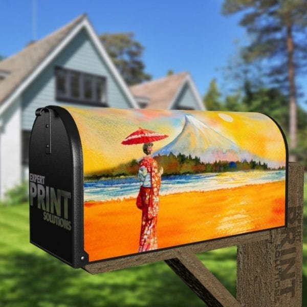Beautiful Geisha and Mount Fuji Decorative Curbside Farm Mailbox Cover