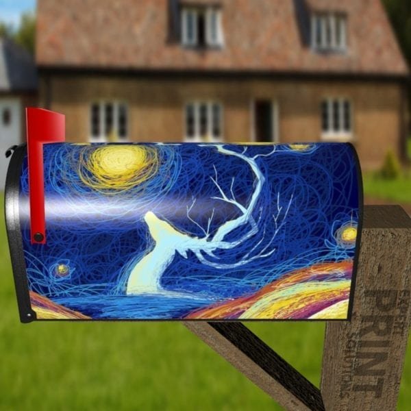 Abstract Moonlight Deer Decorative Curbside Farm Mailbox Cover